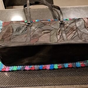 Elegant Patchwork Leather Tote - Black and Brown-Multi-Color